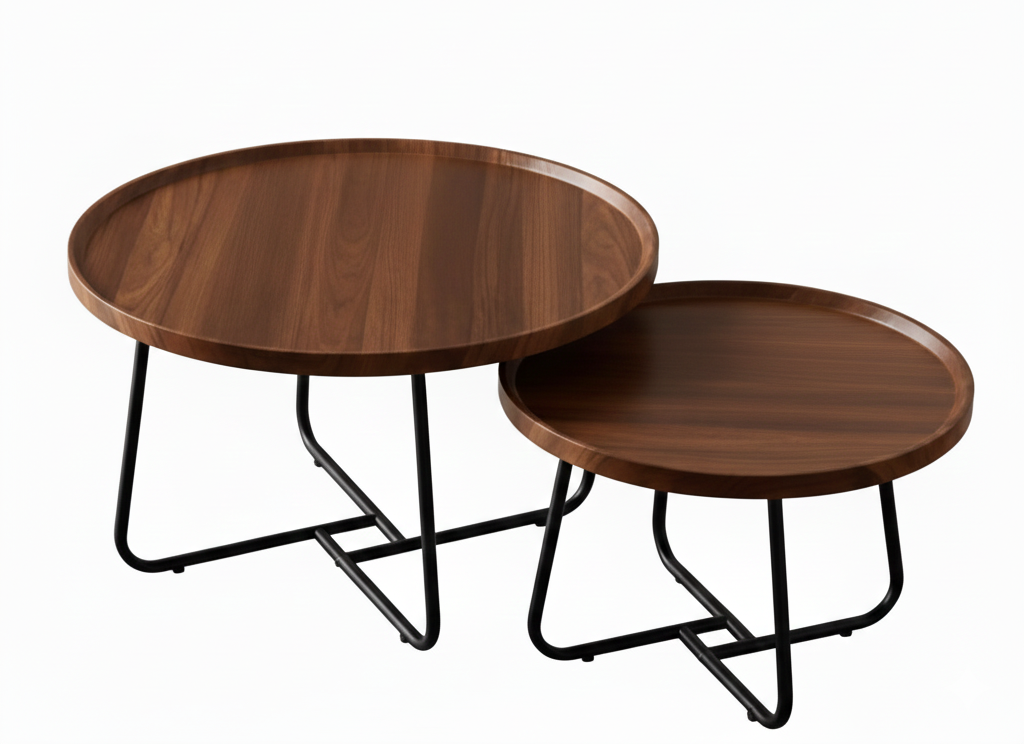 Wooden Twin Nested Round Coffee Table Set