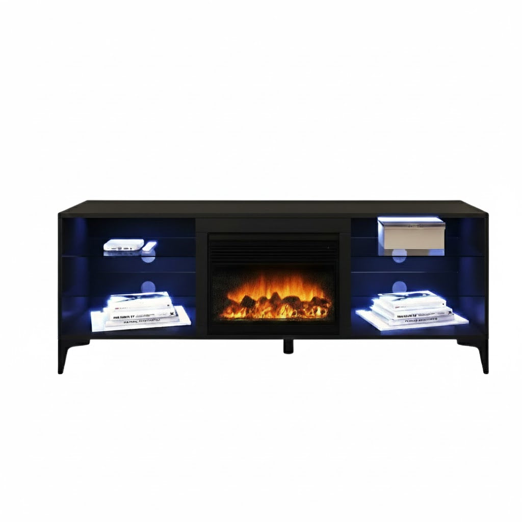 'Dante' Black RGB LED Lighting TV Unit With Electric Fireplace