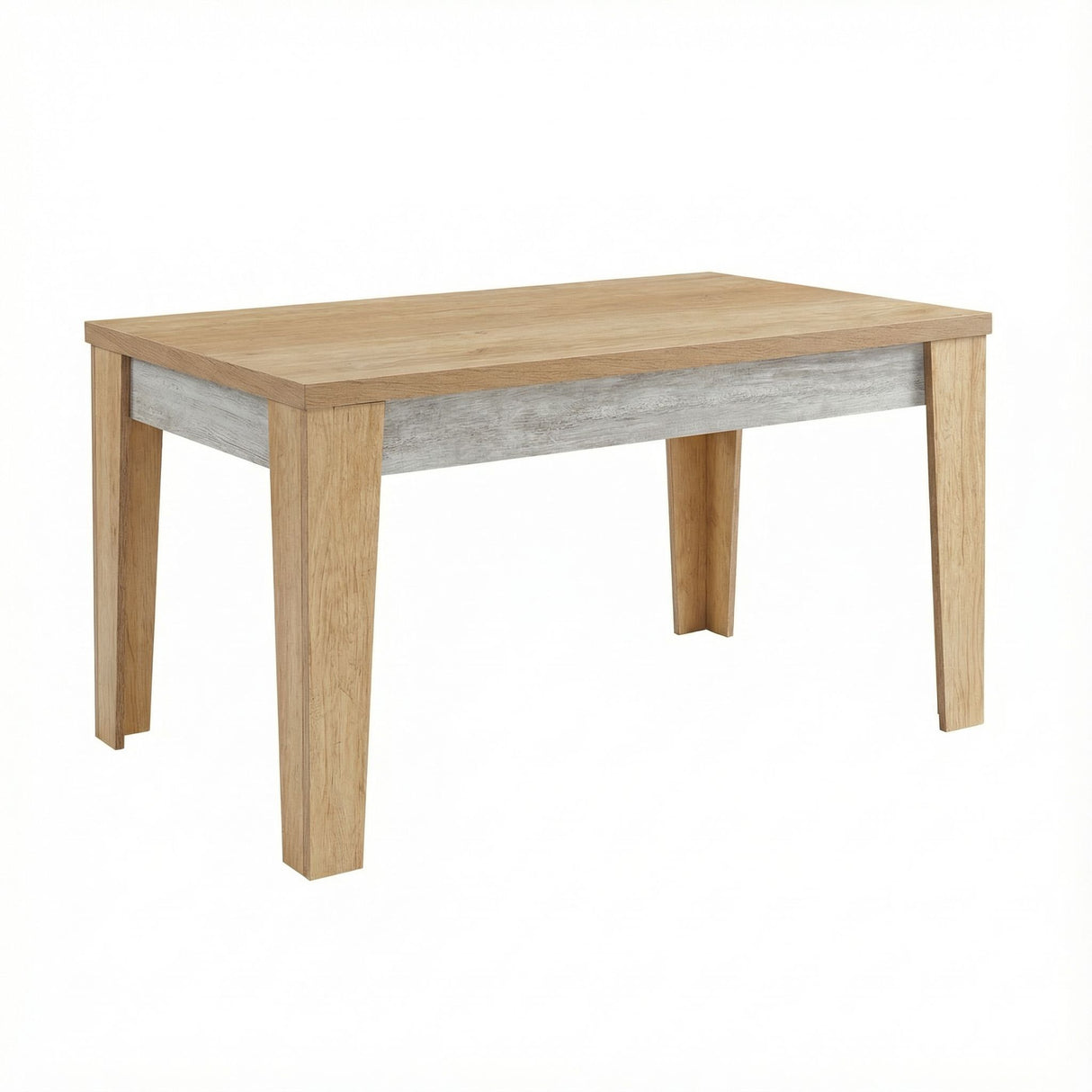 Angled Rustic Oak Color Dining Table 1.3m + Alpine White with White Wooden Chair Legs*4 Set