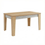 Angled Rustic Oak Color Dining Table 1.3m + Alpine White with White Wooden Chair Legs*4 Set