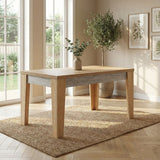 Angled Rustic Oak Color Dining Table 1.3m + Alpine White with White Wooden Chair Legs*4 Set