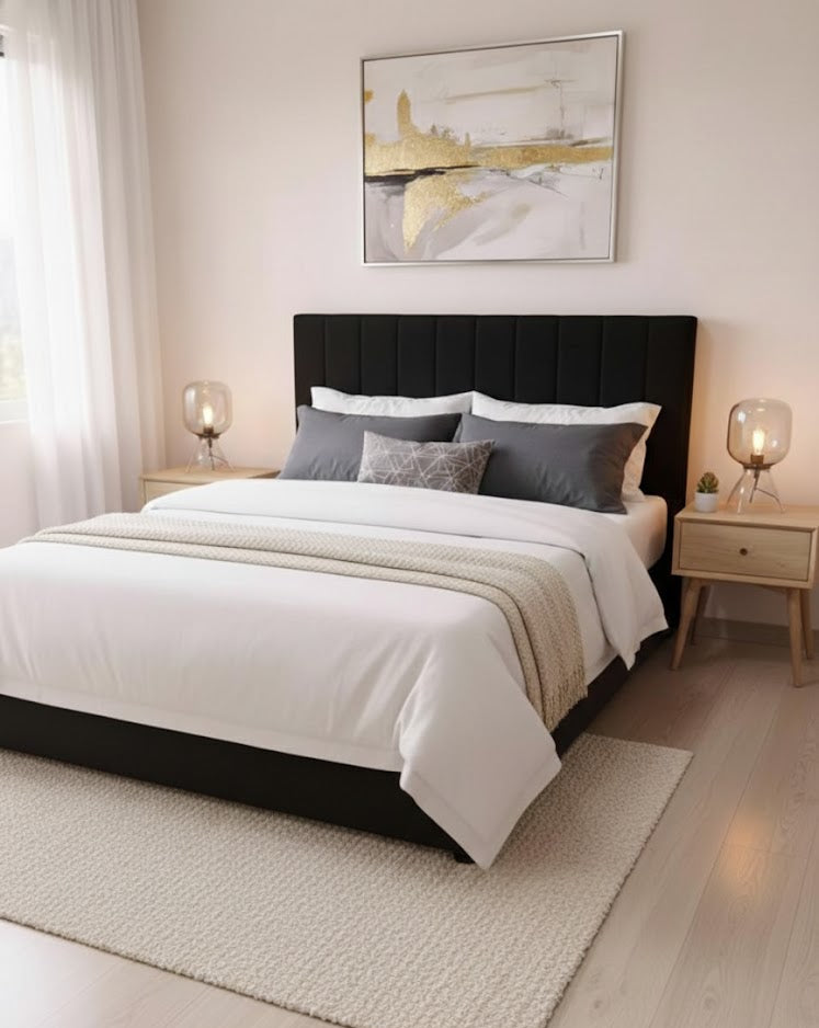 Noir Free Standing Headboard Black Velvet Queen