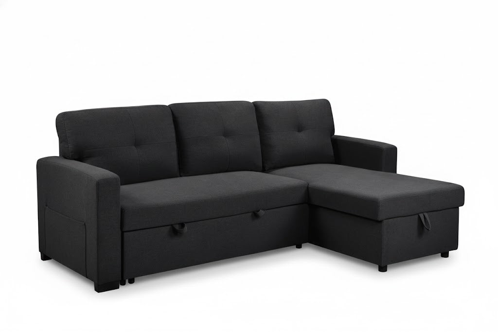 Hogan Button Sofa Bed Velvet Black