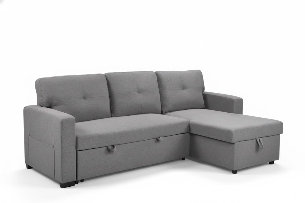 Hogan Button Sofa Bed Woven Fabric Light Grey