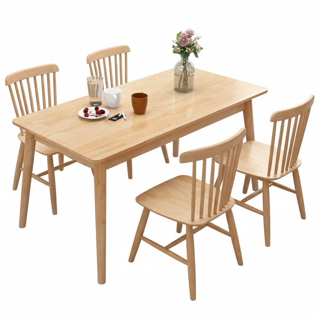 Jinbi Table + Astor Chair*4 Rubber Wood Dining Set Light Oak