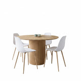 Kalahari Round Dining Table + Alpine Dining Chair [White with Wooden Legs]*4 Set