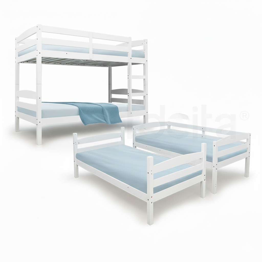 Torino White Solid Wood Bunk Bed King Single