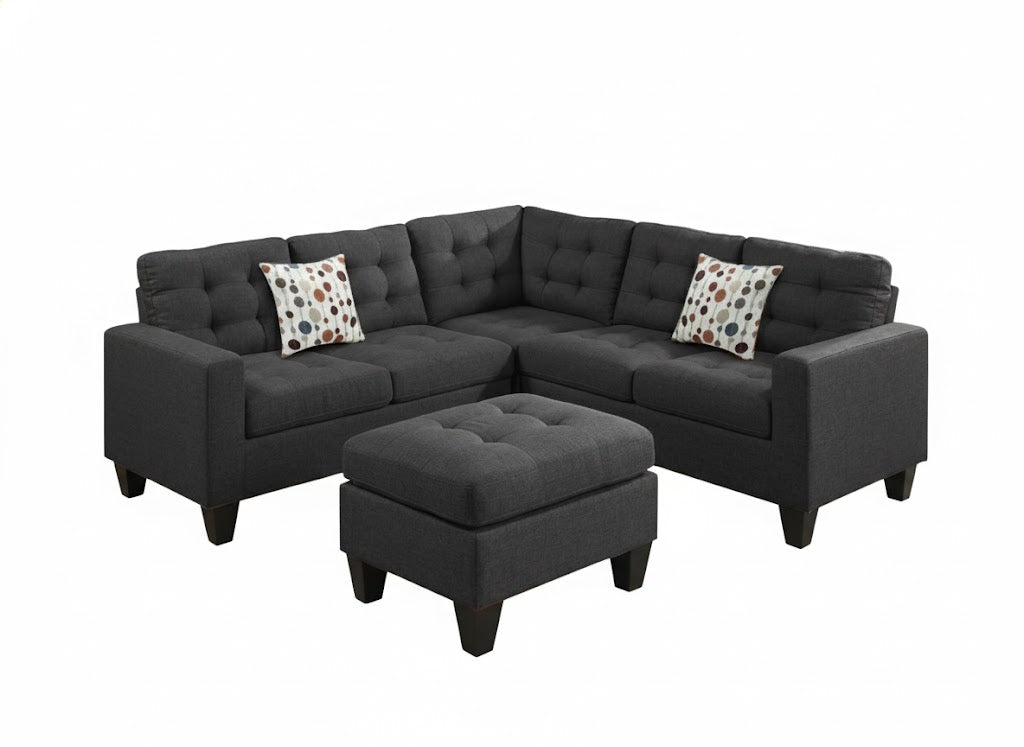 Woodley Sectional Reversible Sofa Dark grey (Laf Loveseat+Raf Loveseat & Ottoman)