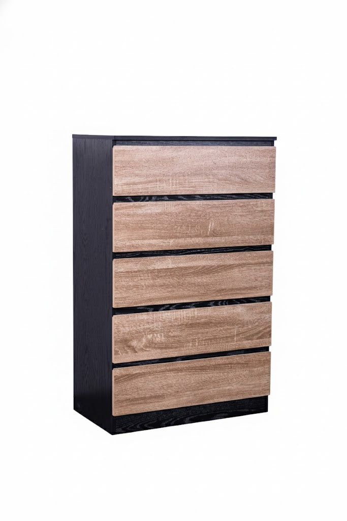Woodsy Chest of 5 Drawers Black + Oak