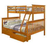 Torino Honey Color Single on Double Kids Bunk Bed Frame