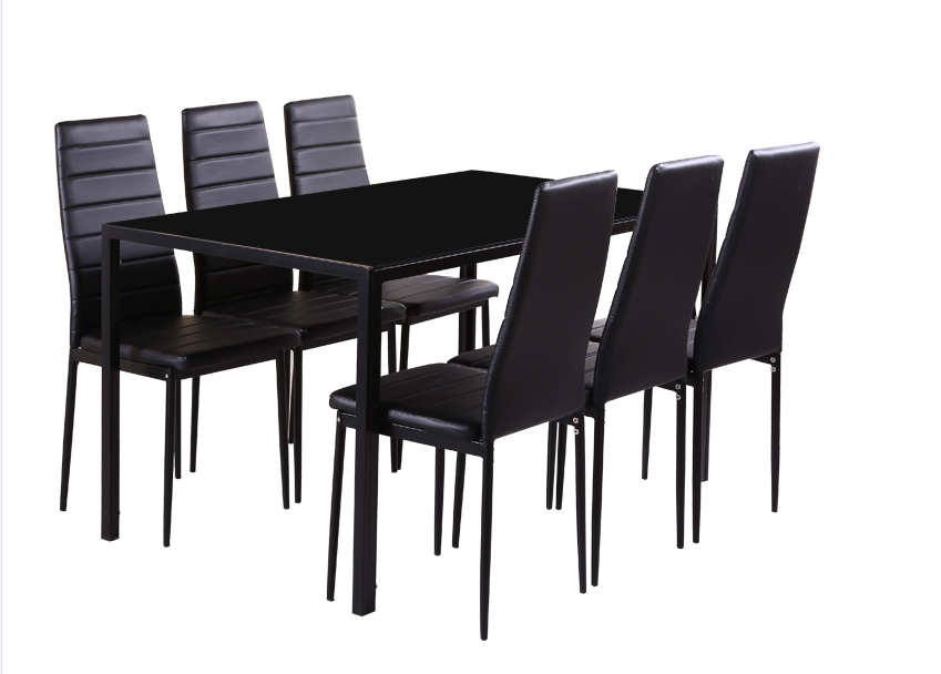 Brock 1.6m Temper Glass Dining table + Buxton Chairs*6 Set suee