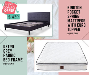 Retro Bed Frame and Kington Spring Mattress Combo (Queen)