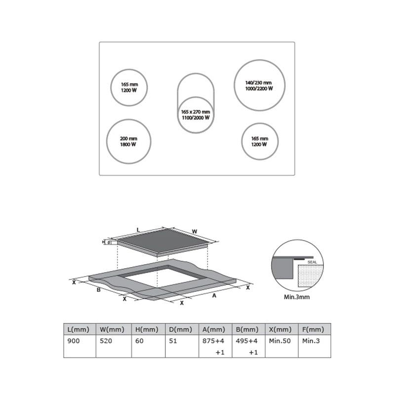 Midea MC-HV848 90cm ceramic cooktop, Touch Control