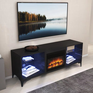 'Dante' Black RGB LED Lighting TV Unit With Electric Fireplace