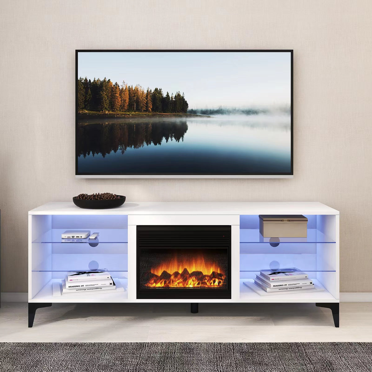 Forminity Tv Led 'Dante' RGB LED Lighting TV Unit With Electric Fireplace – sue-e furniture