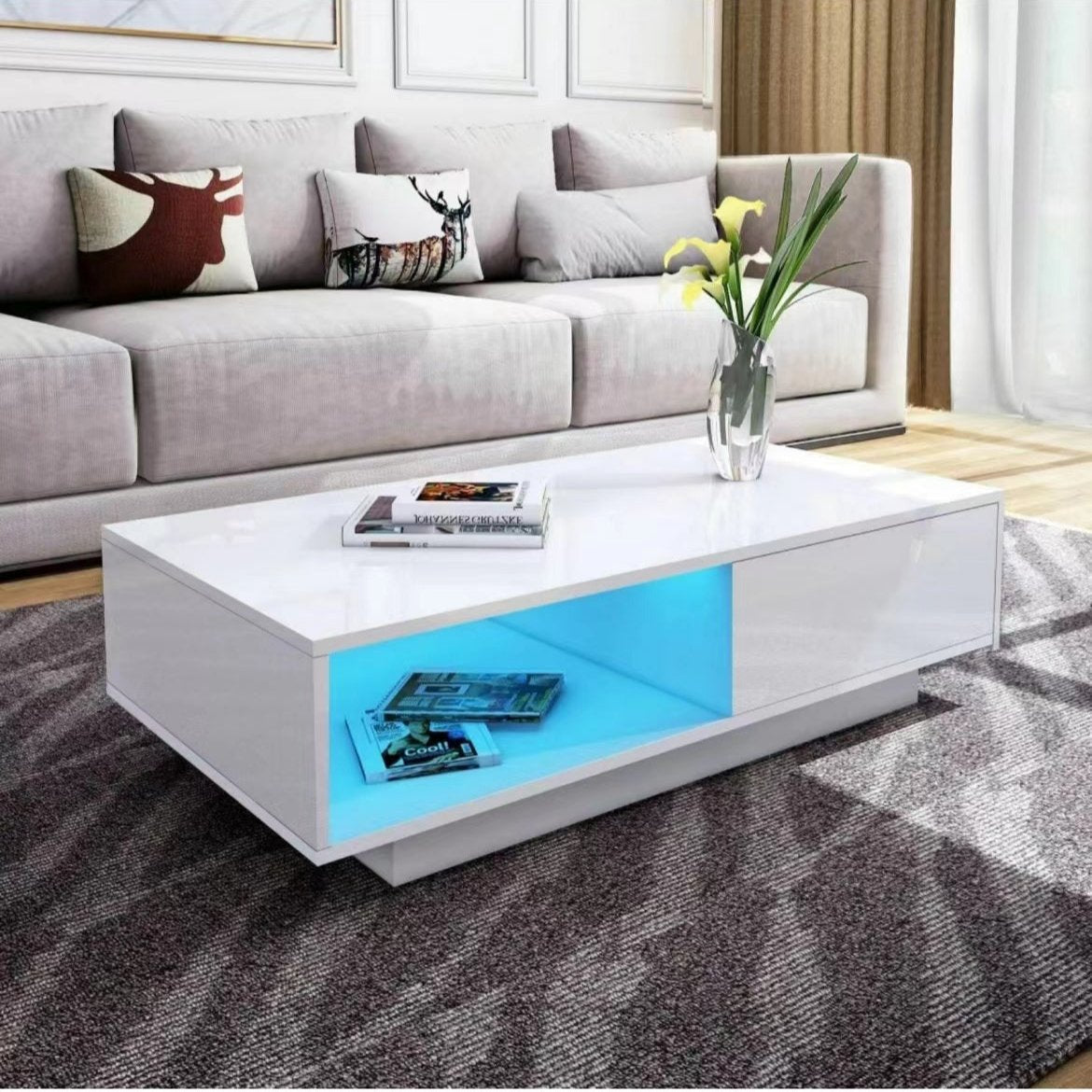 'Romote' White Gloss Coffee table with RGB LED Lighting