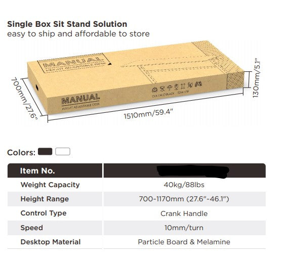 Ergomax Manual Sit Stand Computer Desk White