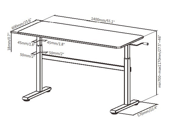 Ergomax Manual Sit Stand Computer Desk White