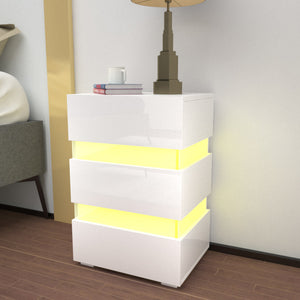 Levede' Gloss Bedside Table (White/Black) with RGB LED Lighting