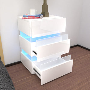 Levede' Gloss Bedside Table (White/Black) with RGB LED Lighting