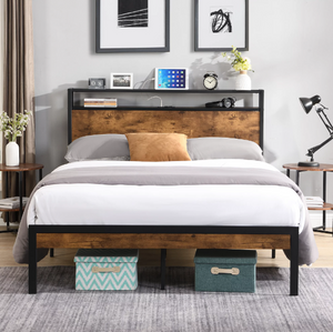 Platform Queen bed frame with USB Ports