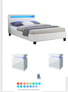 Mid Year Sale Combo LED Queen Size Bed Frame+2*LED Bedside Table