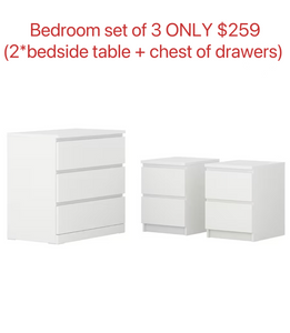'Monaco' Bedroom Set  (2*Bedside Table +Chest of Drawers)