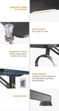 Conqueror RGB Lighting Game Desk with Headphone Hook and Drink Holder